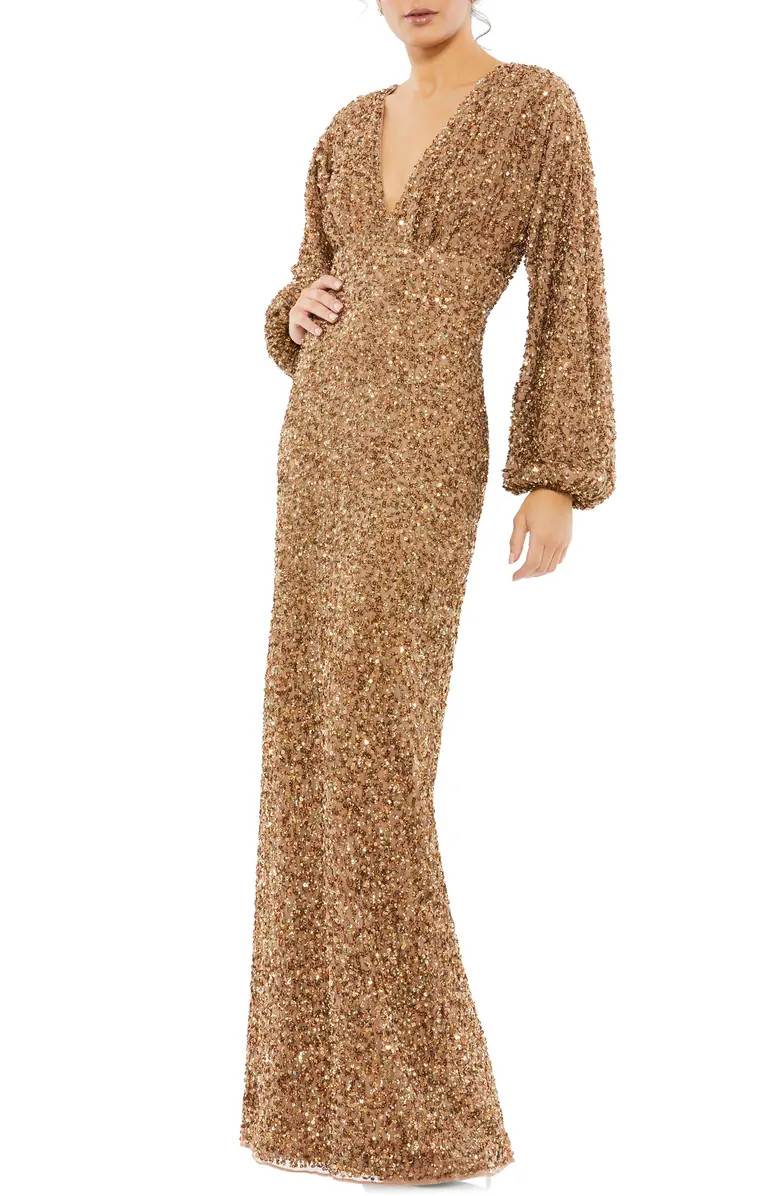 Sequin Long Sleeve Tulle Gown | Nordstrom