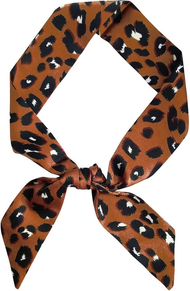 GERINLY Leopard Neck Tie Chic Skinny Scarf Hairband Stylish Purse Scarf Leopard Accessory | Amazon (US)