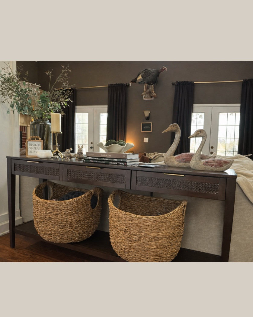 Neutral console table styling behind the sofa 🤎 Layered this sofa table with woven baskets, vintage duck decor, stacked coffee table books, and simple neutral accents for a cozy rustic living room look. If you’ve been searching for console table decor ideas, neutral living room decor, or behind-the-couch styling, these are some of my favorite affordable finds.

console table decor | sofa table styling | behind couch table |neutral home decor |woven basket storage | rustic living room decor |coffee table books decor


#LTKHome #LTKSaleAlert #LTKSpringSale