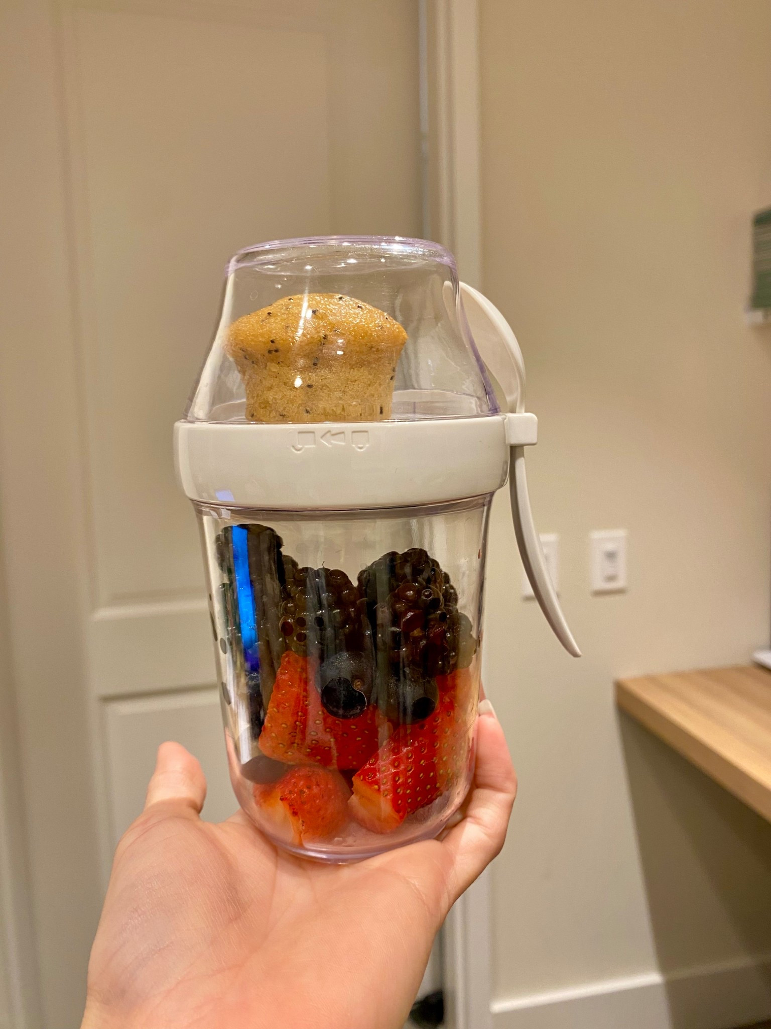 Work snack idea: berries and a lemon poppy muffin (Abes muffins)