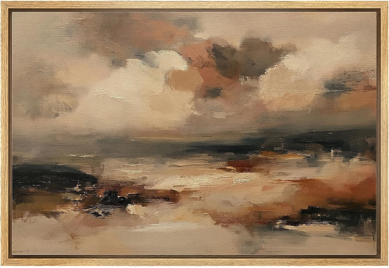 MUDECOR Framed Canvas Print Wall Art Warm Tone Abstract Seascape Cloud Illustrations Modern Art Chic for Living Room, Bedroom, Office - 24"x36" NATURAL | Amazon (US)