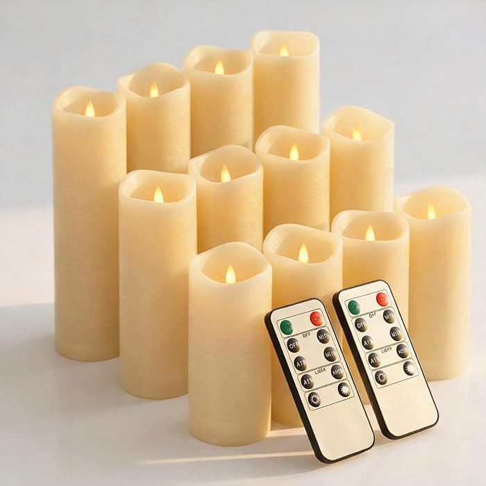 Waterproof Flameless Candles, 12 PC Battery Operated LED Pillar Candles with 2 Remote Controls & ... | Amazon (US)