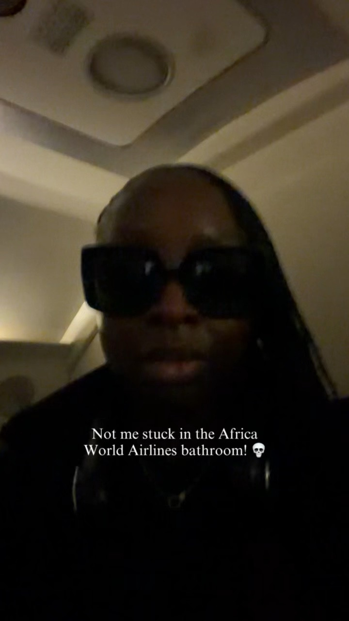 I was so shook, staying calm/positive was the only option. Plane landed in Kumasi and I went to use the restroom. The stewardesses couldn’t open the door, so they called the Pilot. Insane! #africaworldairlines #kumasi #ghana