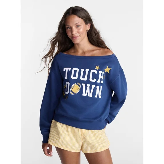No Boundaries Off the Shoulder Sweatshirt with Long Sleeves, Midweight, Women’s XXS-4X | Walmart (US)