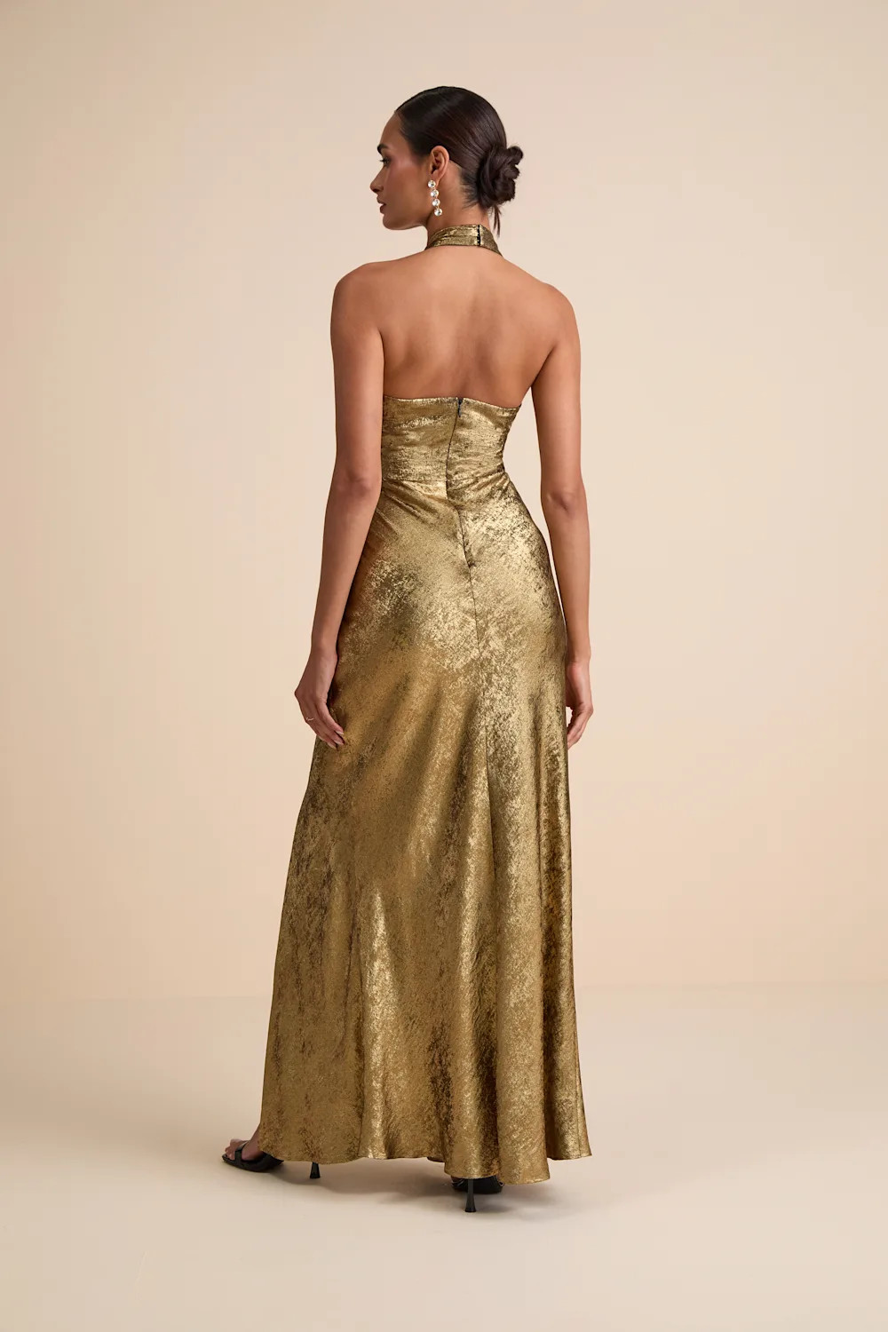 Knoxley Shiny Gold Lurex Cross-Front Halter Maxi Dress | Lulus