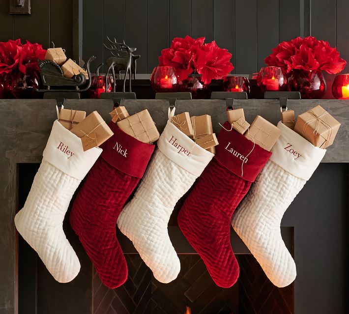 Channel Quilted Velvet Stocking - Ruby | Pottery Barn (US)