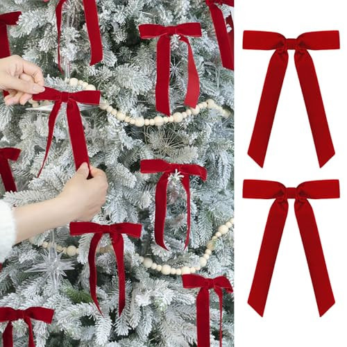 FLAIR GIFTS 24 Pcs Red Vintage Velvet Christmas Bows Ornaments - 5 x 7 Inch Luxury Velvet Ribbon Bows for Christmas Tree Decor, Wreaths, Gifts Wrapping, Fireplaces，Rattan Strips, Xmas Home Decoration | Amazon (US)