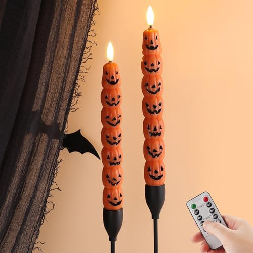 Burnt Orange Pumpkin Halloween Flameless Taper Candles with Remote Set of 2 | Amazon (US)