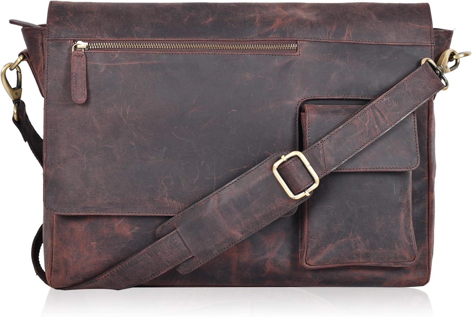 Genuine Vintage Leather Messenger Bag For Office -Handmade Document Briefcase Adjustable Satchel ... | Amazon (US)