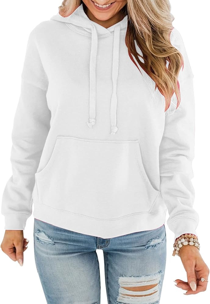 Bingerlily Women's Casual Hoodies Long Sleeve Solid Lightweight Pullover Tops Loose Sweatshirt wi... | Amazon (US)