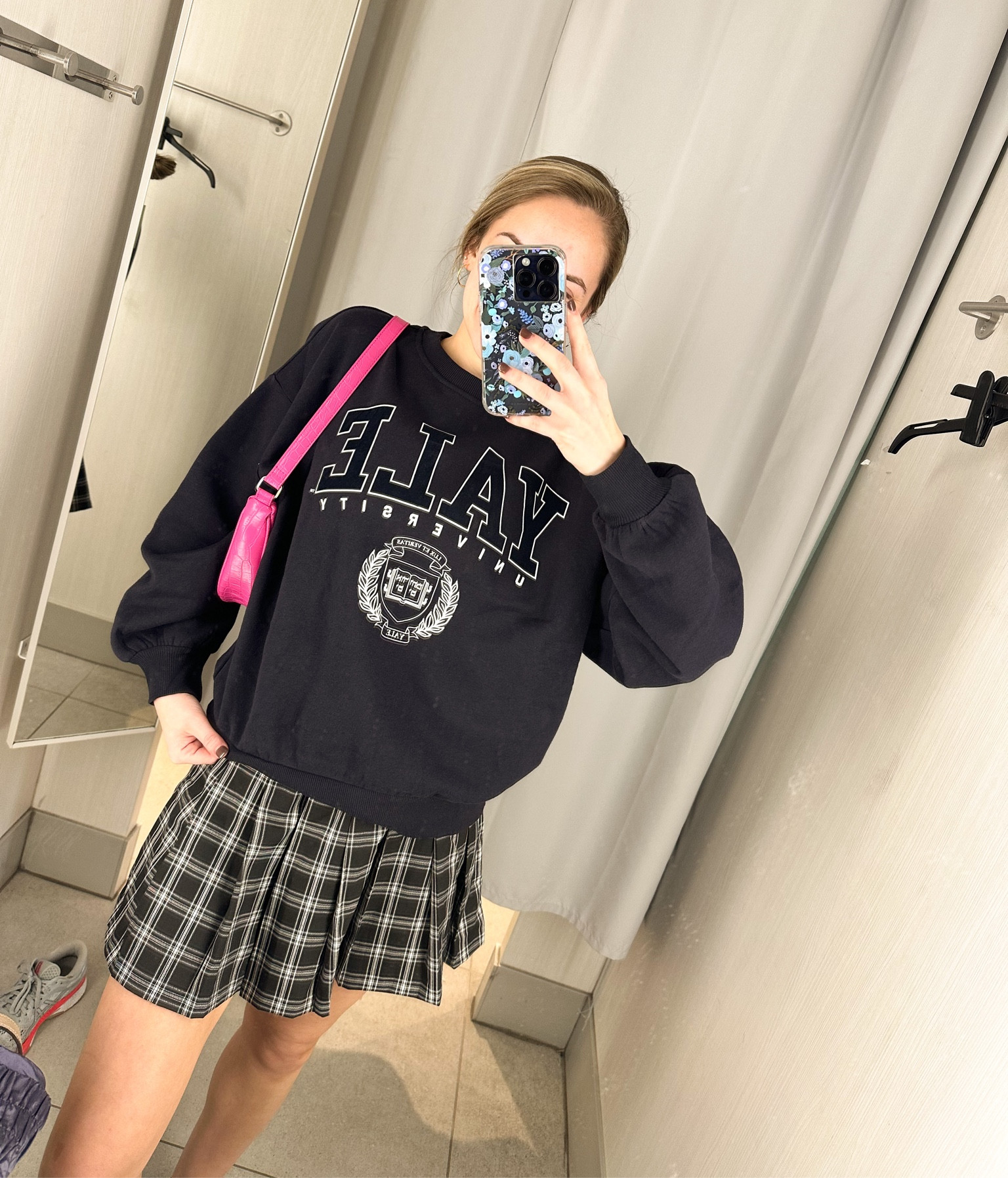 Yale sweatshirt has me feeling like Rory Gilmore💕 Sweatshirt on major sale - snagged it in stores for only $7. Pink purse is the CUTEST shape and a cute pop of pink! 

#LTKstyletip #LTKitbag #LTKsalealert