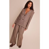 Brown Dogtooth Brushed Tailored Trousers | PrettyLittleThing UK