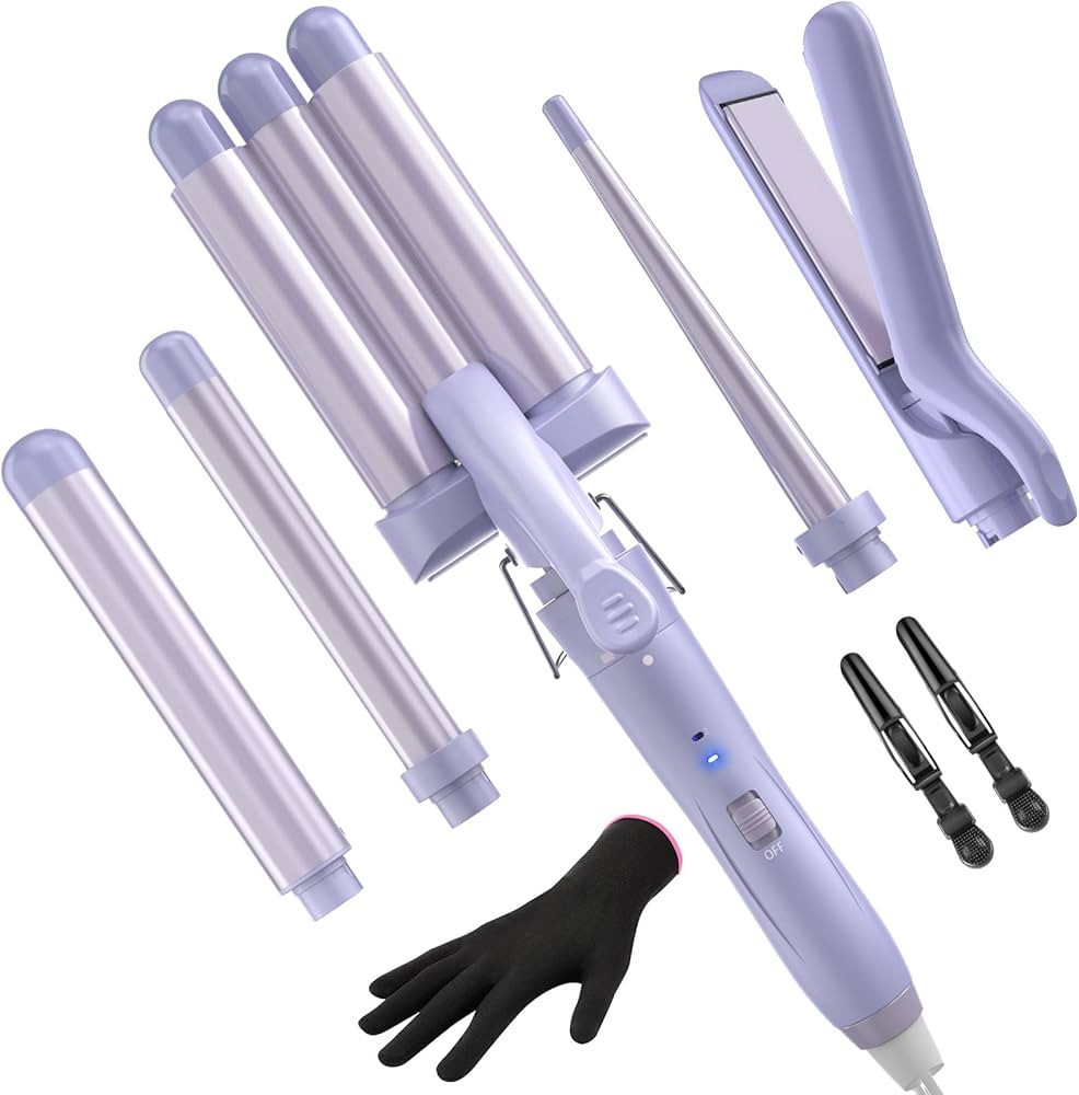 5 in 1 Wand Curling Iron-Curling Wand Set with Hair Straightener, 3 Barrels Hair Crimper Iron, 3 ... | Amazon (US)