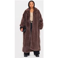 Plus Dark Brown Collar Detail Soft Faux Fur Maxi Coat | PrettyLittleThing US