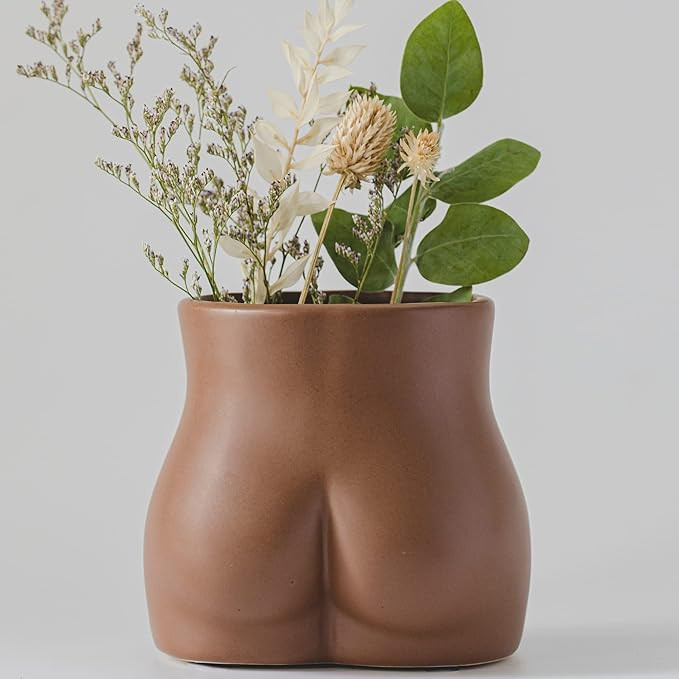 Butt Planter, Body Vase Female Form, Booty Flower Vases w/Drainage, Speckled Matte Brown Ceramic,... | Amazon (US)