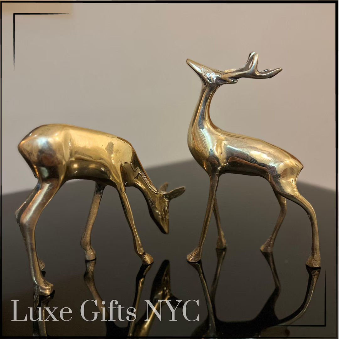 Vintage Brass Deer Buck and Doe Figurines, Home Decor | Etsy (US)