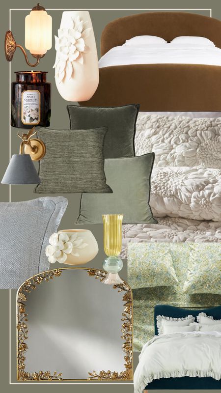 Anthropologie home - bedroom decor, bed, bedding, throw pillows, mirror, wall sconces 

#LTKhome