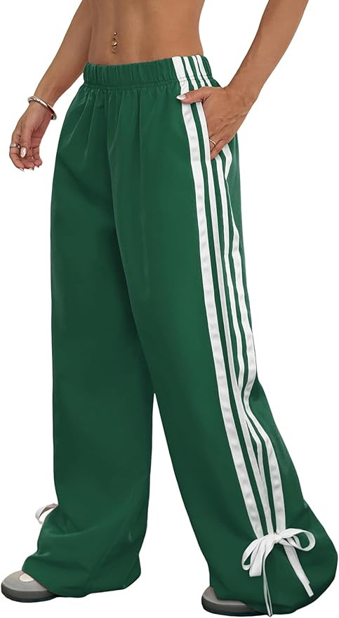 ZAFUL Womens Side Striped Pant Baggy Wide Leg Sweatpants Elastic Waisted Contrast Stripes Loose F... | Amazon (US)