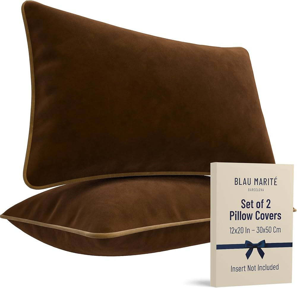 2 Pack Velvet Decorative Throw Pillow Covers, 12"x20", Brown and Camel, Solid, Modern, Contrast P... | Amazon (US)