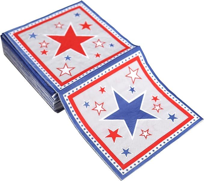 Iconikal Disposable Americana Dinner Paper Party Napkins, USA Star Spangled, 48-Count | Amazon (US)