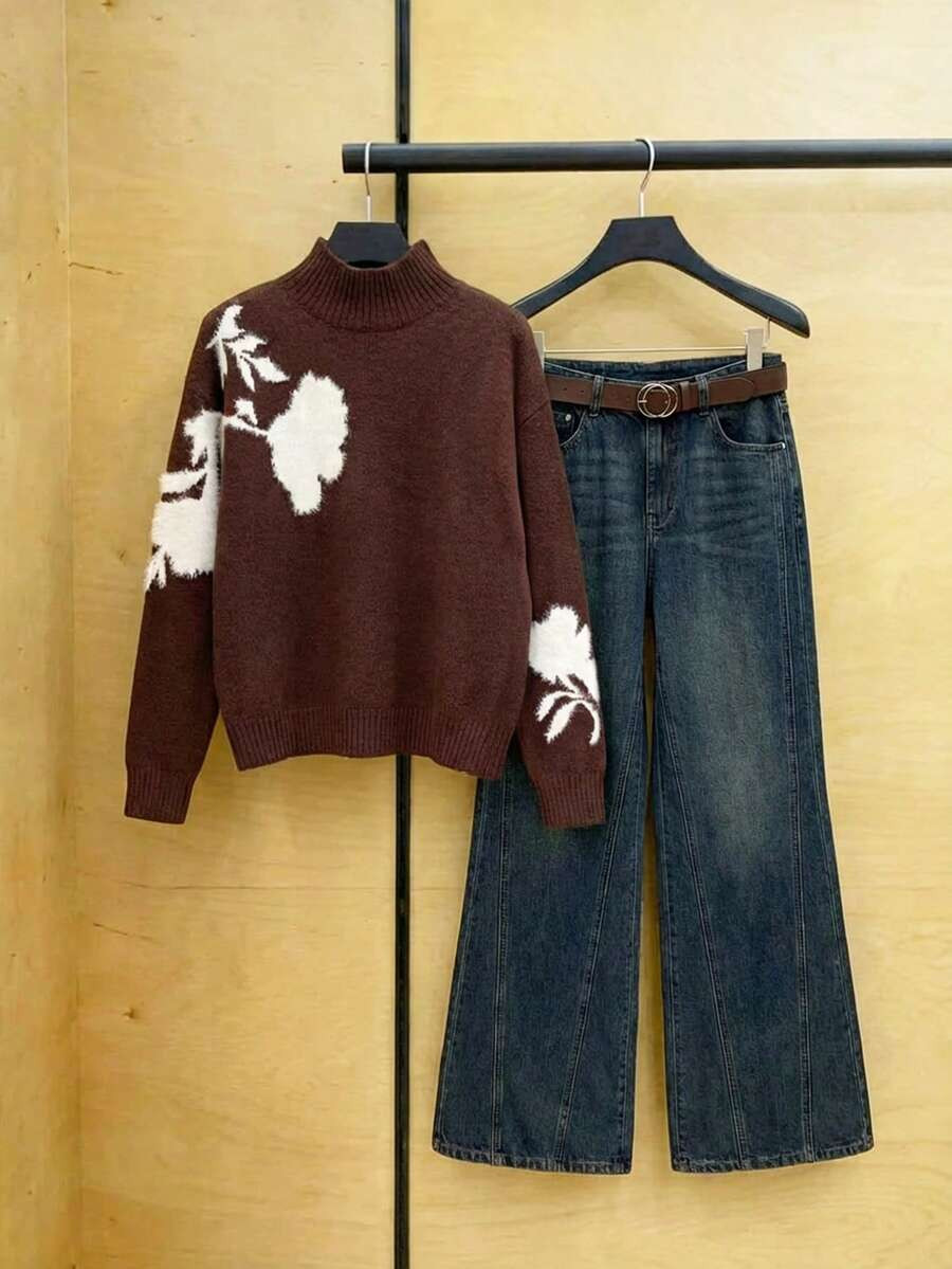 Arave Women's Arctic Mink Fur Fabric, Loose Fit, Plush Floral Jacquard Design, Casual Everyday Sw... | SHEIN