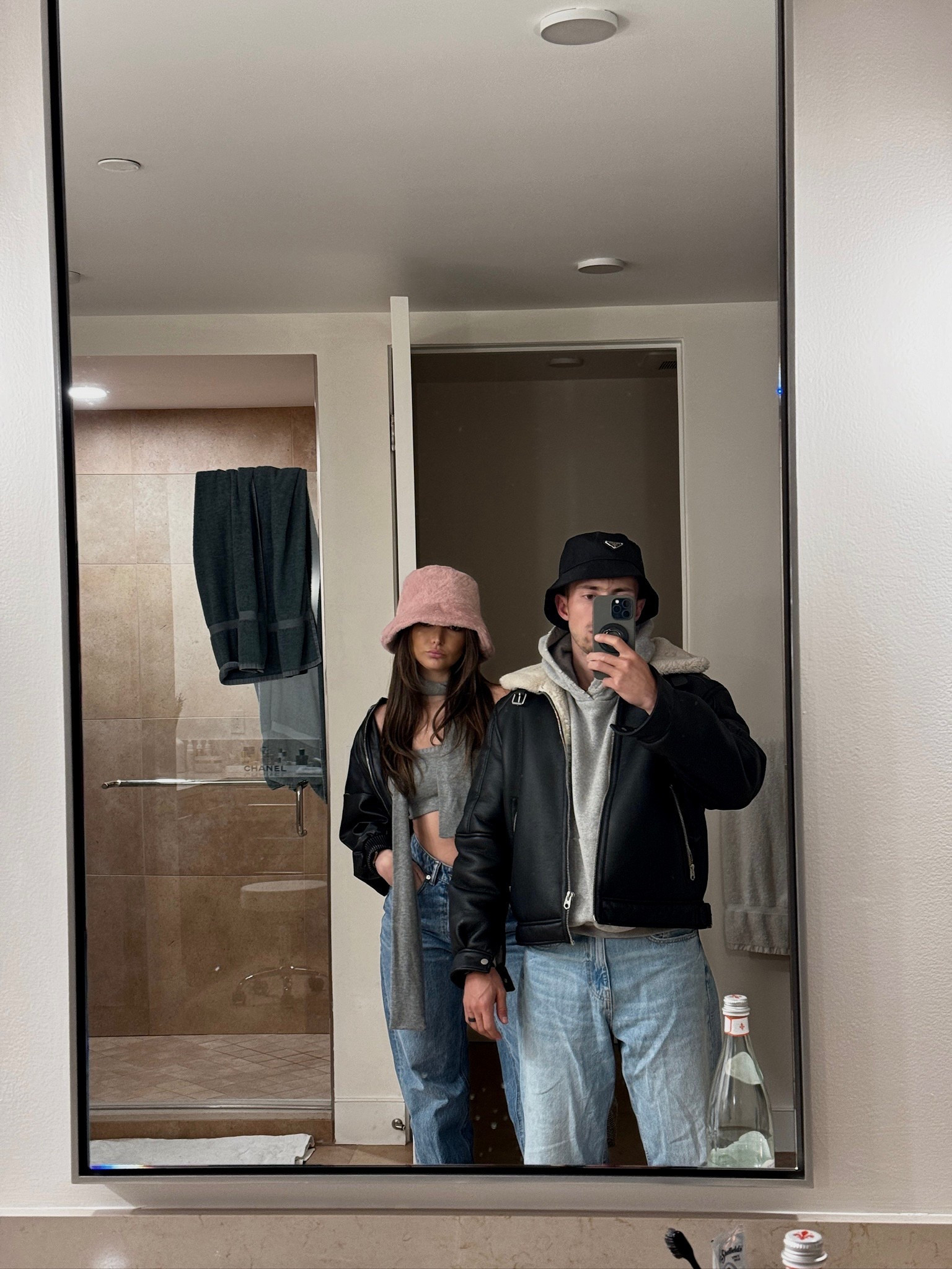 casual couple outfits, winter street style 2025, bucket hat outfits, cozy neutral aesthetic, matching couple fashion, mirror pic outfit inspo, Gen Z couple style, denim and leather outfit, casual aesthetic couple photo

#LTKFindsUnder100 #LTKStyleTip