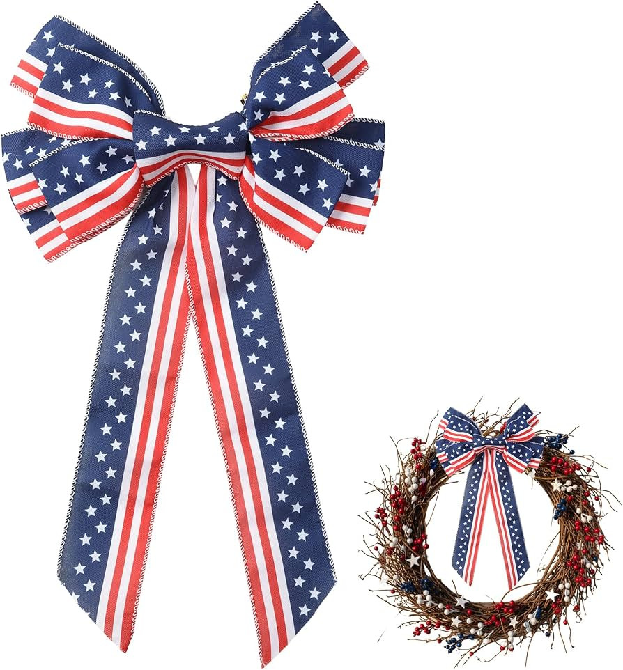 4th of July Bows Large Patriotic Bows Red White Blue Bow for Wreaths Fourth of July Bows Memorial... | Amazon (US)