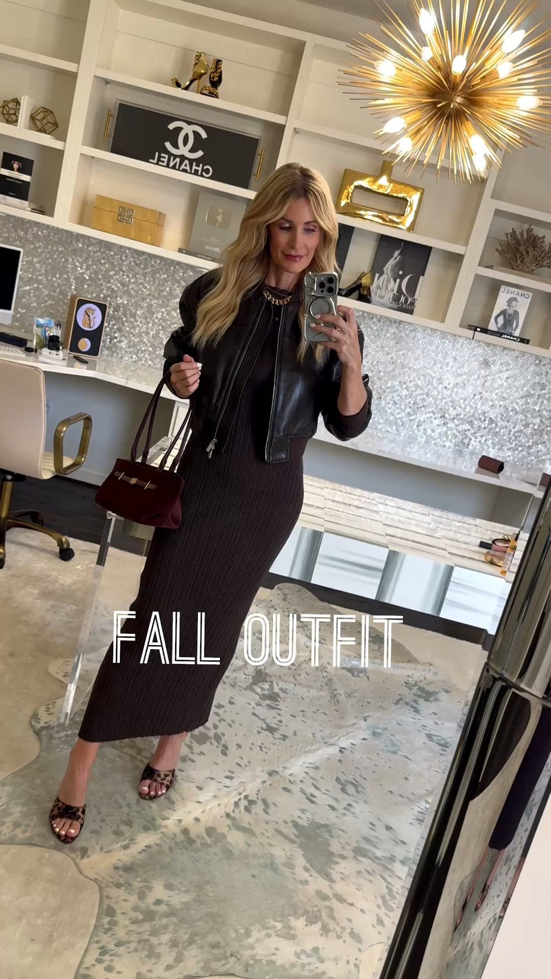 This chocolate brown dress and leather jacket make the chicest monochromatic fall outfit! The streamlined midi dress is incredibly flattering, while the cropped jacket, burgundy handbag and leopard heels add rich texture and interest. I’m wearing an XS in the dress and jacket. #LTKOver40 #LTKSeasonal #LTKDateNight
 

 