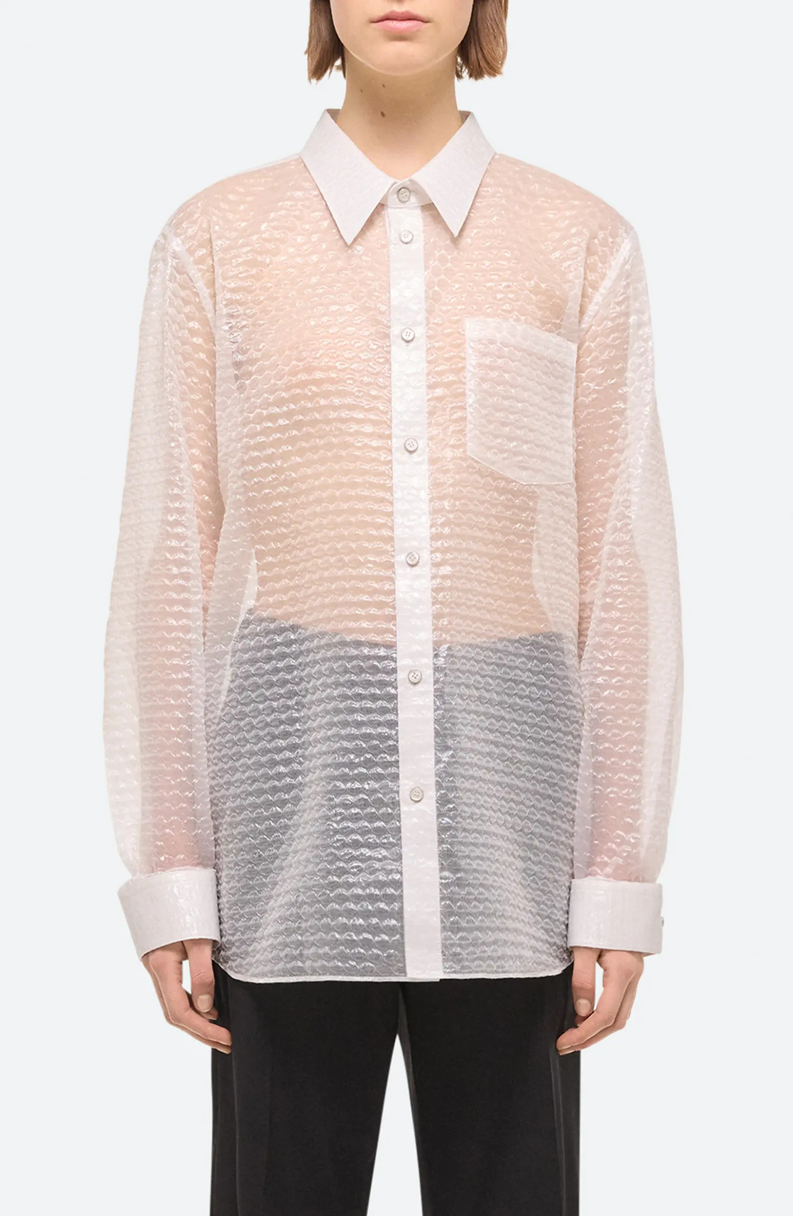 Helmut Lang Curved Bubble Pack Jacquard Sheer Button-Up Shirt | Nordstromrack | Nordstrom Rack