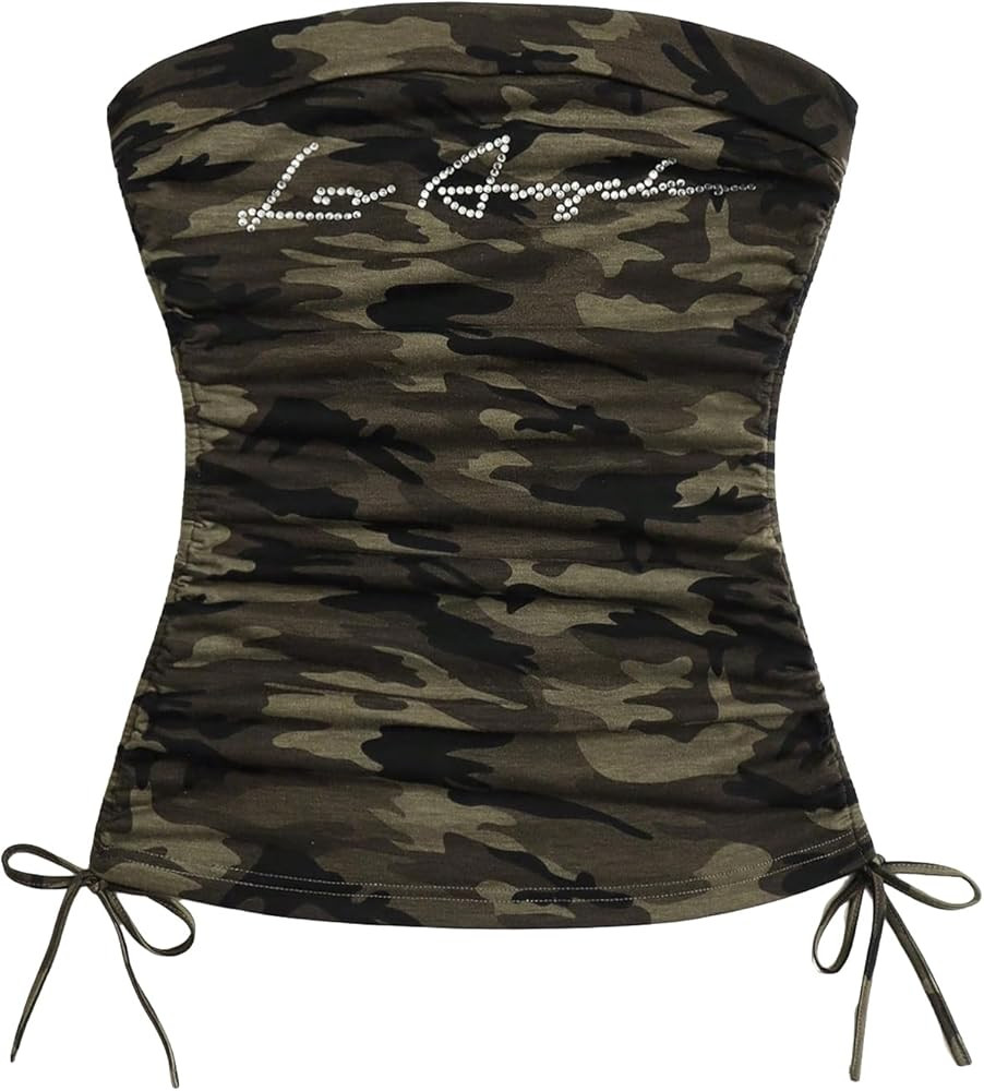 Floerns Women's Sleeveless Graphic Print Drawstring Side Y2K Crop Tube Top | Amazon (US)