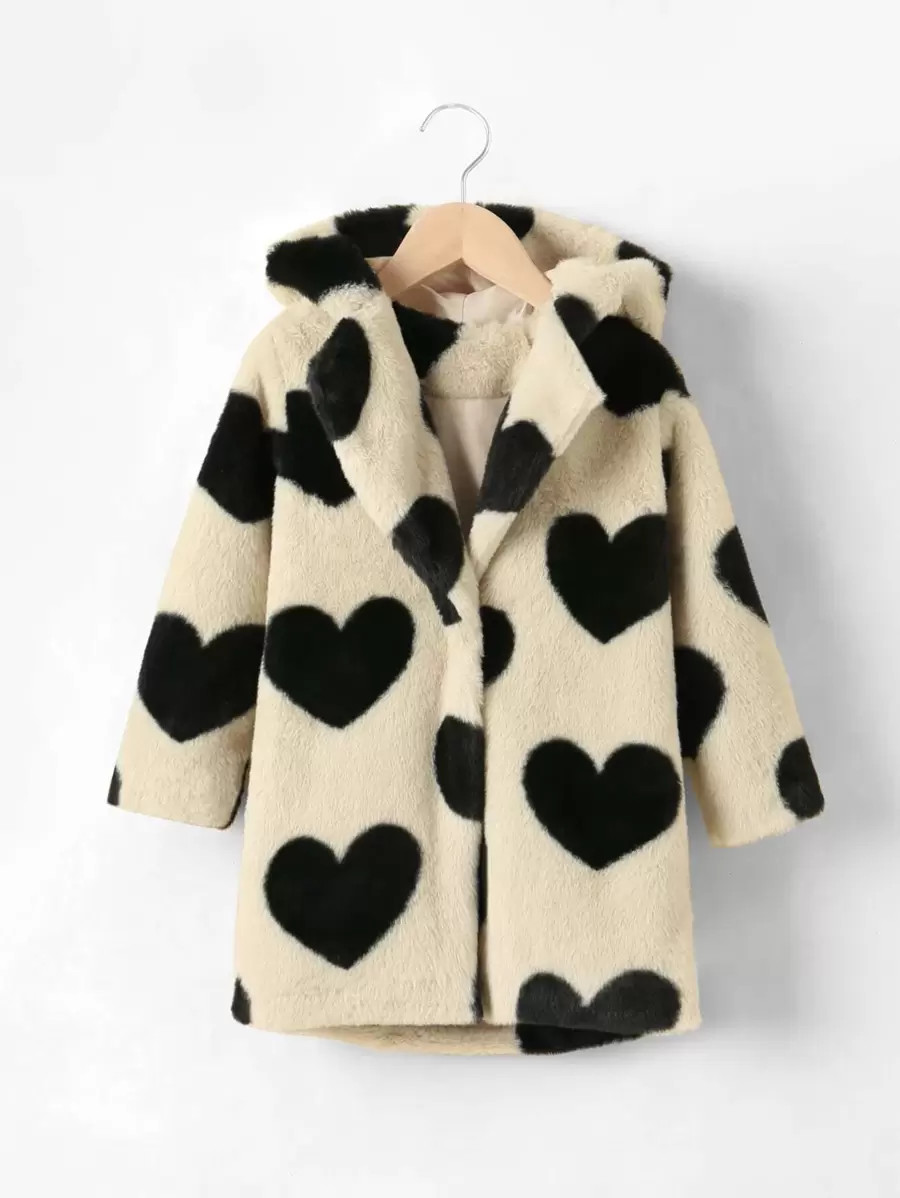 Toddler Girls Heart Pattern Hooded Teddy Coat | SHEIN