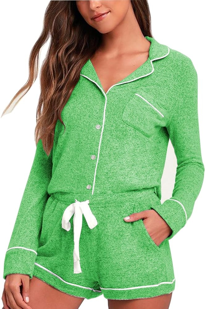 Aamikast Womens Pajama Sets Button Down Long Sleeve Sleepwear Soft 2 Piece Pjs Lounge Set | Amazon (US)