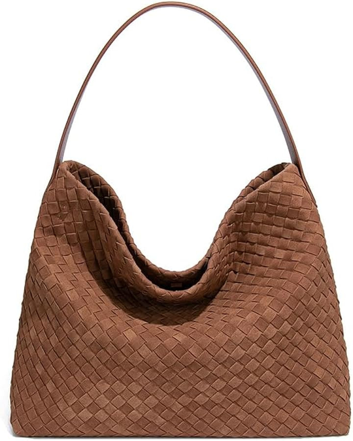 Woven Suede Shoulder Bag for Women Suede Hobo Bag Tote Elegant Handbag Satchel for Work Travel | Amazon (US)