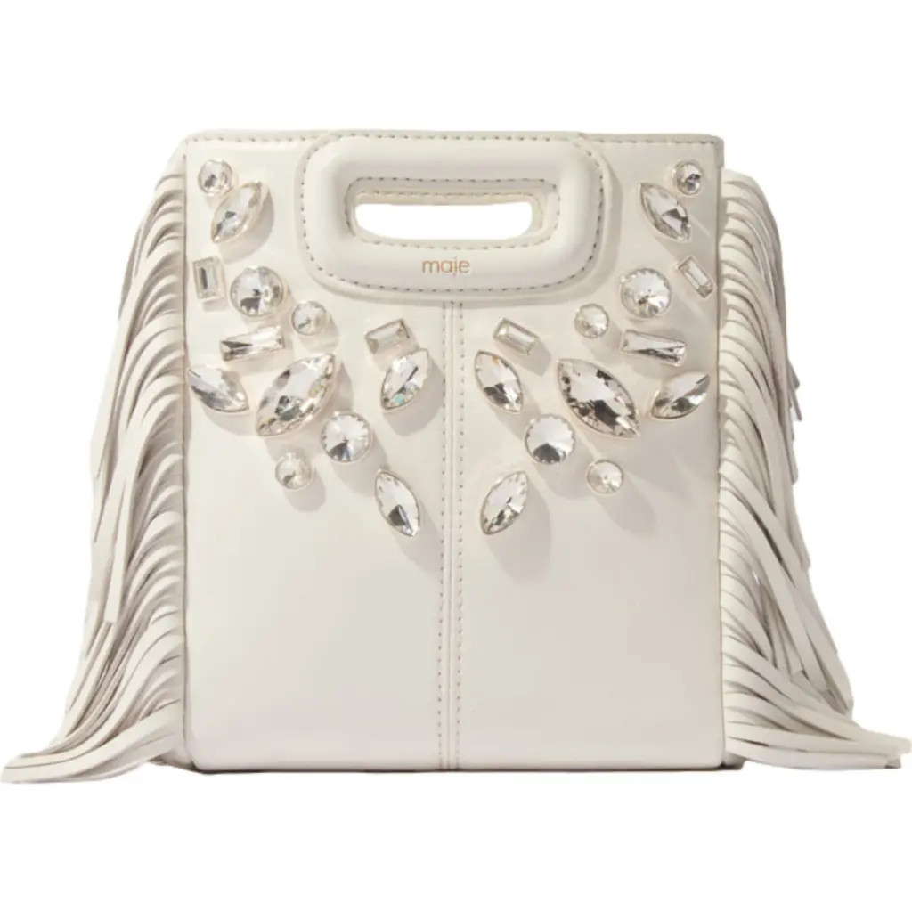 maje M mini leather bag with diamantés in White at Nordstrom, Size Medium | Nordstrom