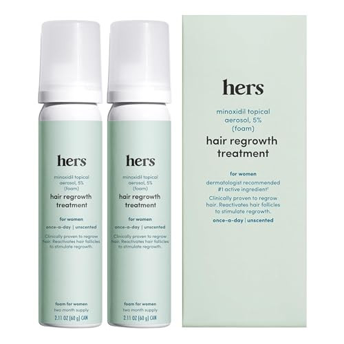 hers Hair Regrowth Treatment - Topical Minoxidil 5% Foam for Women - Extra Strength - Supports Thicker, Fuller Hair - Non-Greasy - Unscented, 2 Pack | Amazon (US)