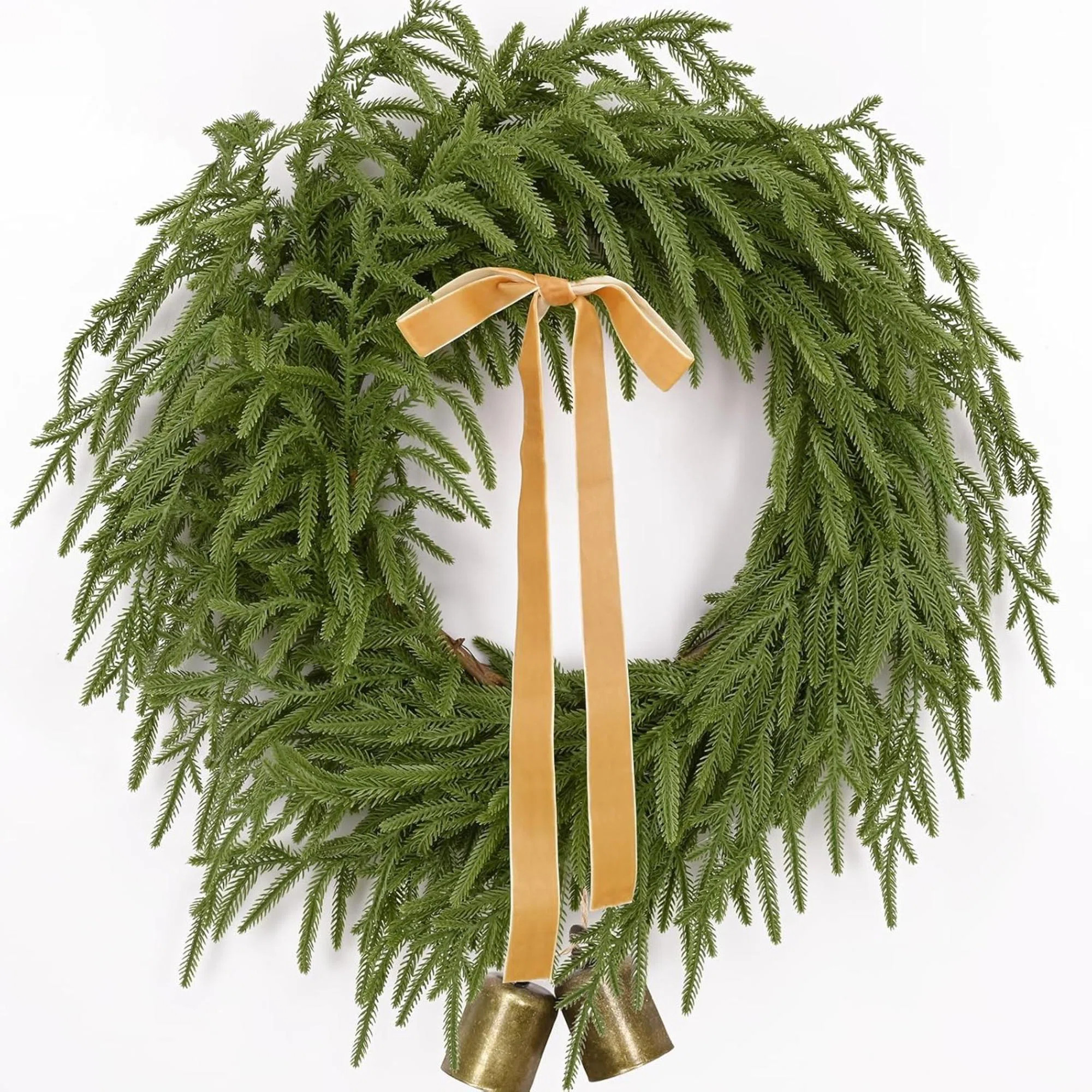 One Allium Way® Christmas Wreath -24 Inch Real Touch Norfolk Pine Wreath For Front Door, Christm... | Wayfair North America