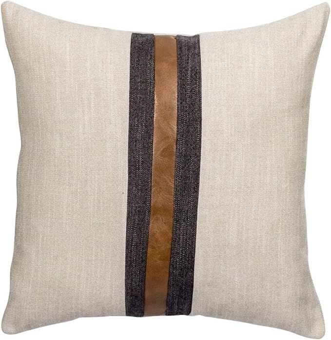 CARLOTA Farmhouse Decorative Outdoor Throw Pillow Covers for Couch Sofa Bed Brown Faux Leather Ac... | Amazon (US)