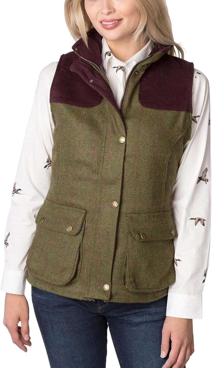 Rydale Ladies Bramham II Tweed Waistcoat Women's Check Tweed Gilet Bodywarmer | Amazon (UK)