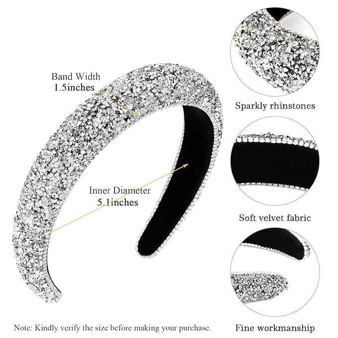 Wecoe Rhinestone Diamond Bling Glitter Sparkle Silver Fashion Headbands for Women and Girls - Thi... | Amazon (US)