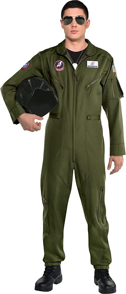 Party City Top Gun: Maverick Flight Costume for Men, Halloween, Olive Green, Standard Size, Jumpsuit | Amazon (US)