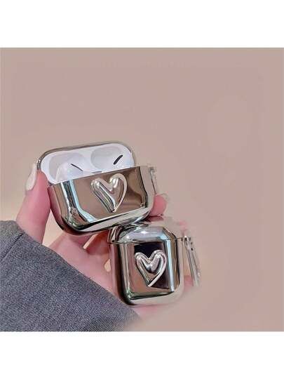 Silver Plated Heart Shaped Pendant Earphone Case Compatible With Airpods Pro, 2nd & 3rd Generatio... | SHEIN
