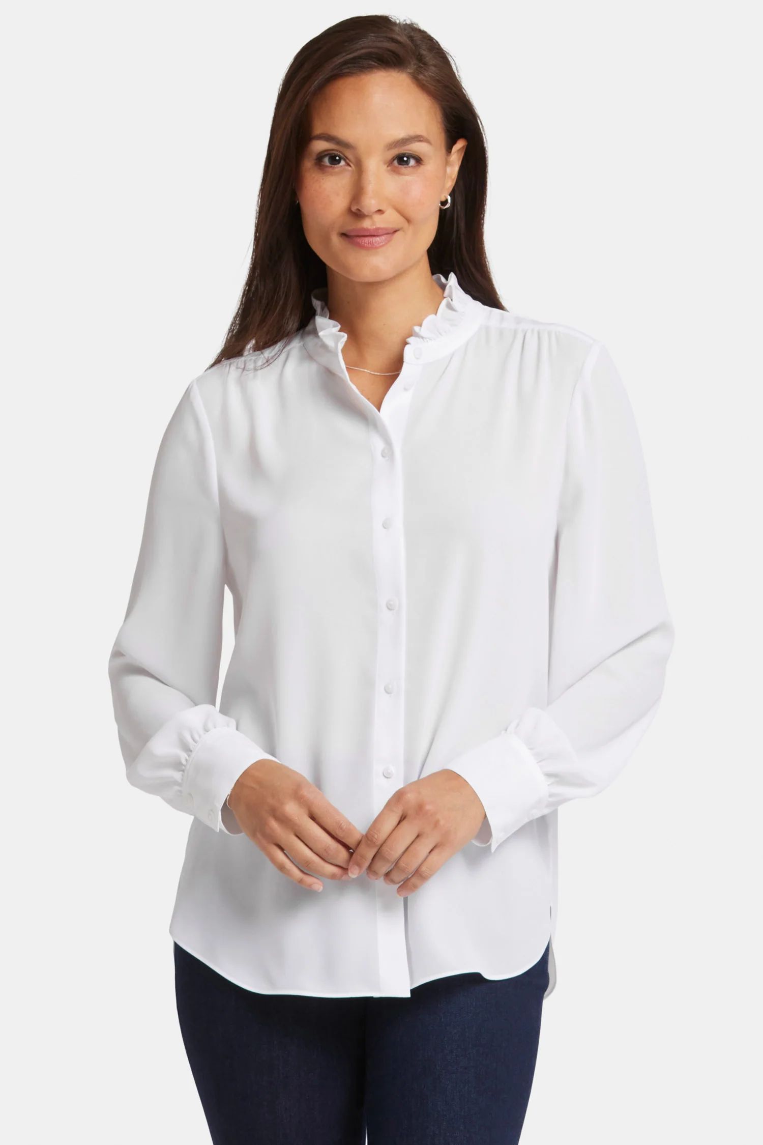 Ruffle Neck Blouse - Optic White | NYDJ