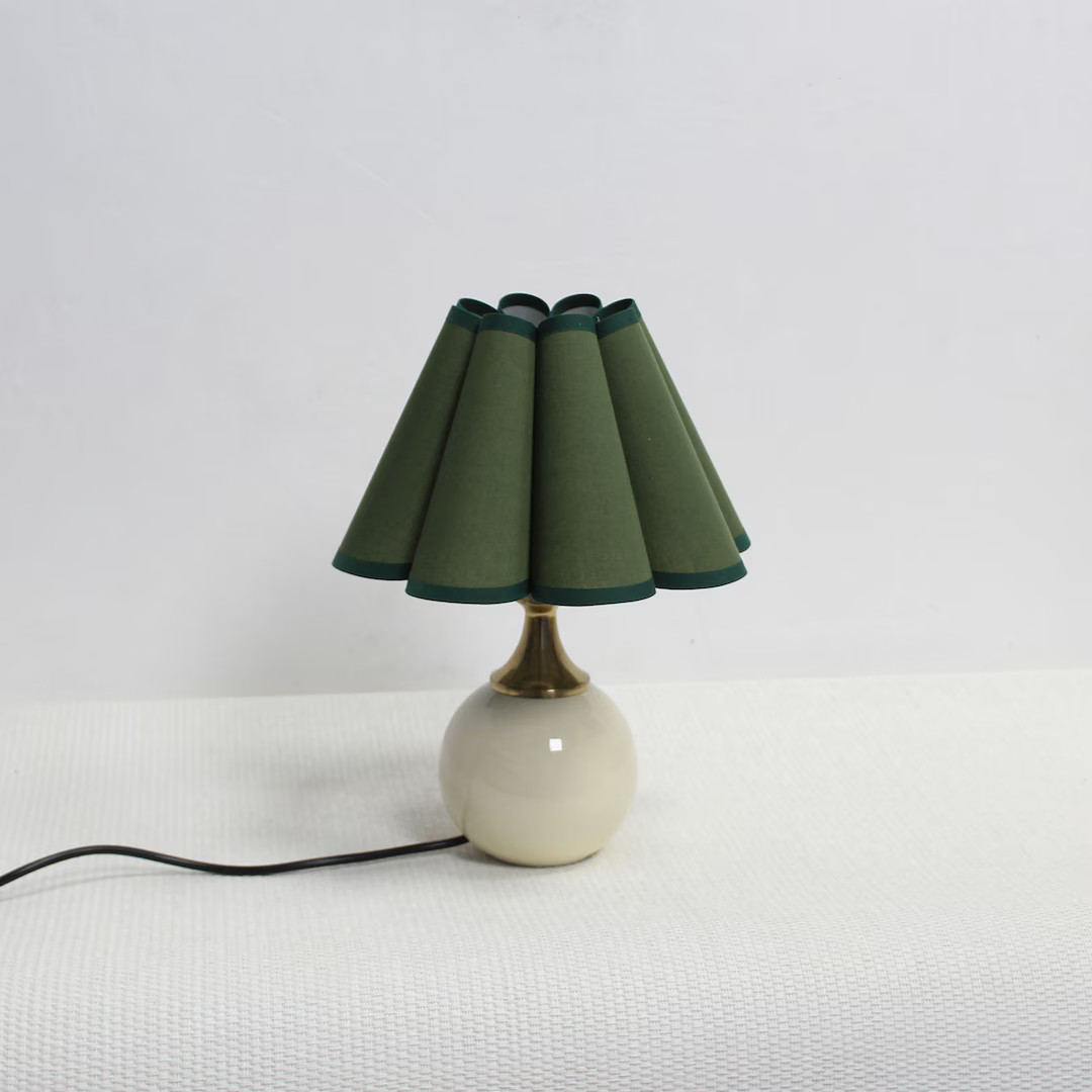 Duzy Handmade Scallop Shape Moss Green Fabric and Ceramic Base Table Lamp-50, 110-240v/50-60hz - ... | Etsy (US)