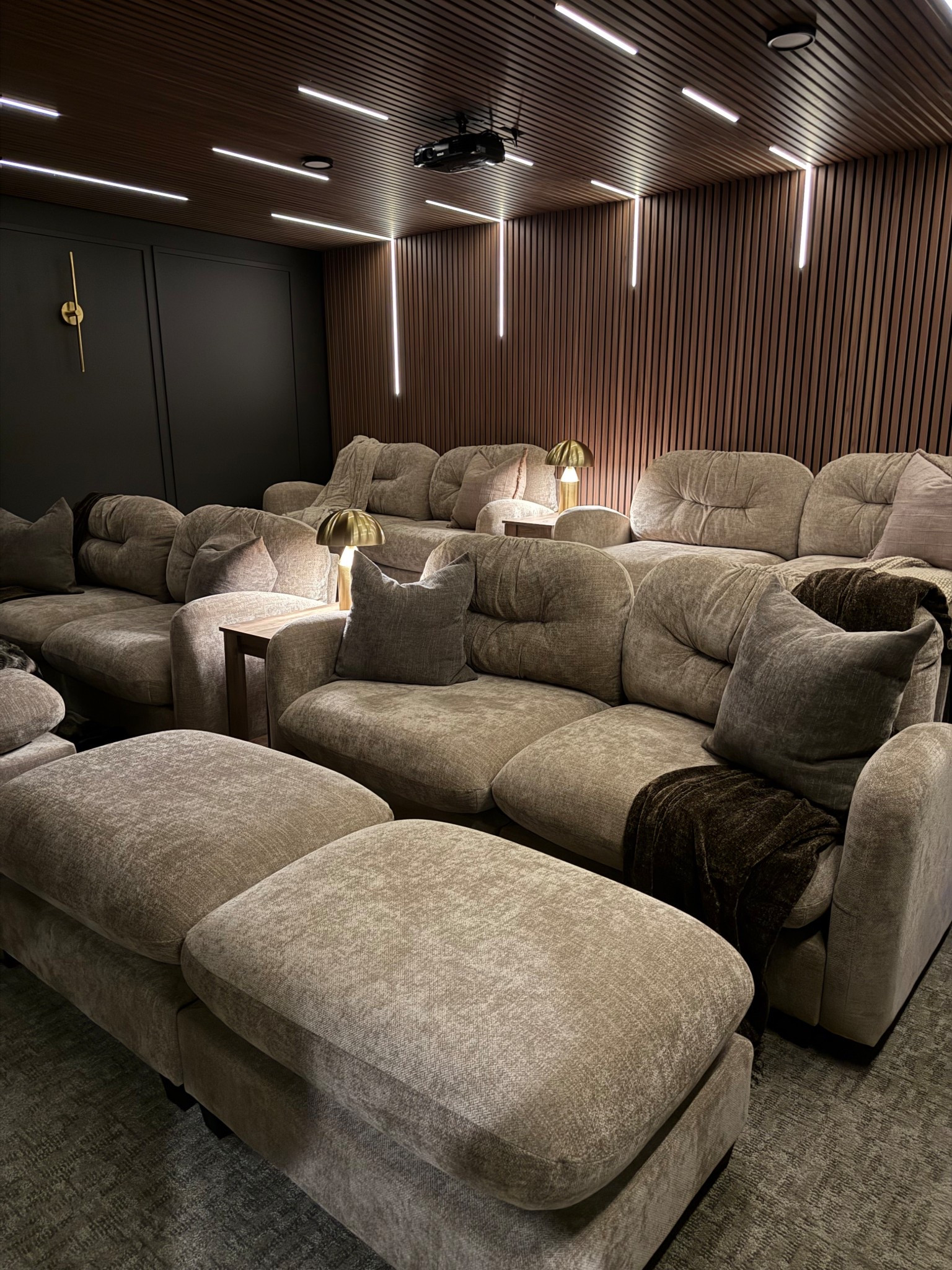 Home Theater✨
We turned a basement bunker into the coziest media room.
I wanted the space to look more of a lounge, so we used small sofas instead of theater seats.. and I love how this turned out! 