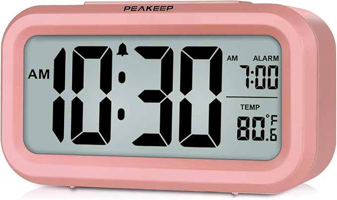 Peakeep Night Light Digital Alarm Clock with Indoor Temperature, Battery Operated Desk Small Cloc... | Amazon (US)