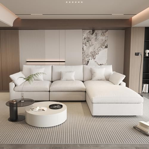 120" Cloud Couch Sectional for Living Room, L Shape Down Filled Modular Sectional Sofa,Convertible Couch with Ottoman, Sofa Covers Washable&Replaceable,White | Amazon (US)