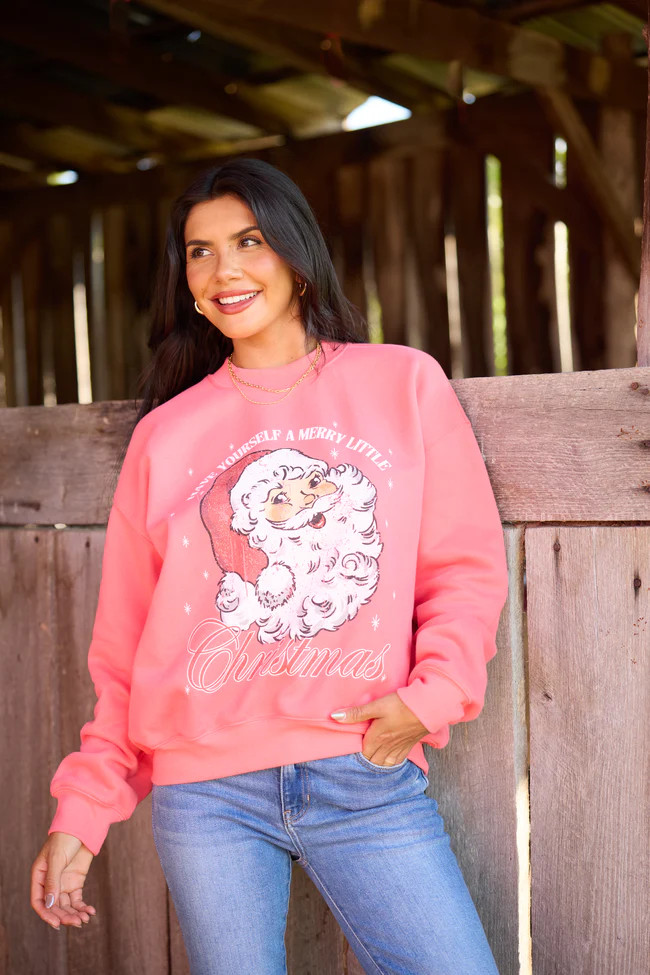 Vintage Santa Light Red Graphic Sweatshirt | Pink Lily