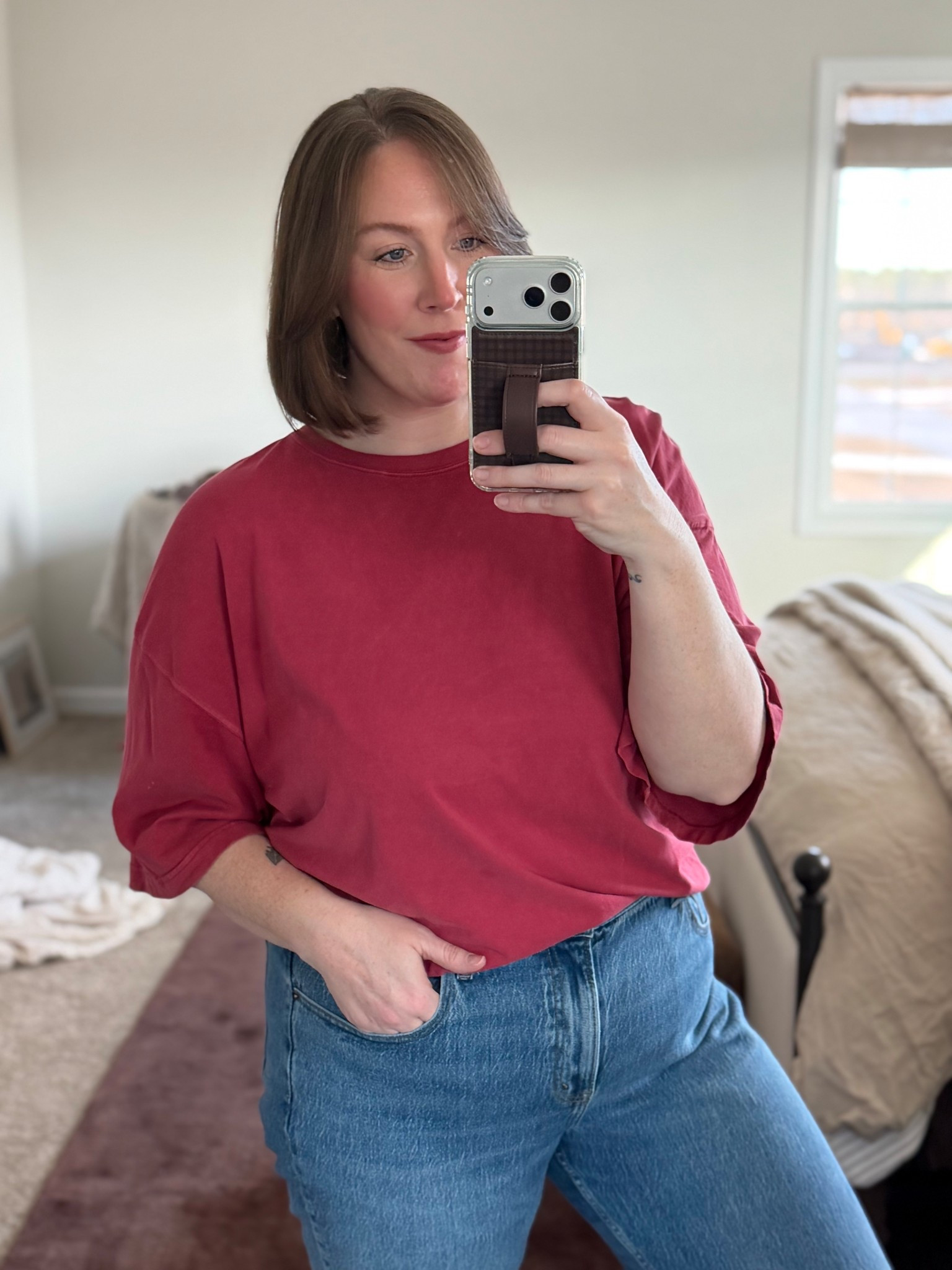 My favorite oversized tee - I have in many different colors. Wearing an XL but could do the L. I’m 5’10. Comes in 15 diff colors  & I just tuck the front 

#LTKootd #LTKMidsize #LTKTall