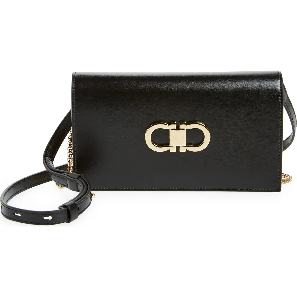 FERRAGAMO Double Gancio Bicolor Shoulder Bag in Nero at Nordstrom | Nordstrom