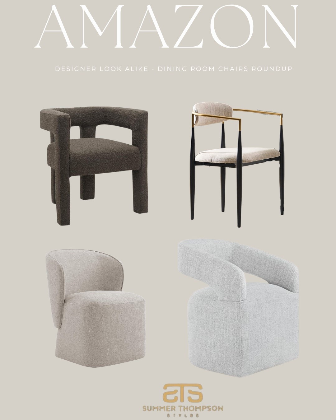 Designer look for less 🤌🏽 These Amazon dining chairs give you that high-end style without the luxury price tag. Perfect for mixing modern shapes with classic comfort—elevate your dining space on a budget! #AmazonHome #DiningRoomChairs #DesignerDupes #AmazonFurnitureFinds #ModernDiningRoom #AffordableHomeDecor #InteriorDesignOnABudget #NeutralHomeVibes #ChairRoundup #DiningRoomStyle

#LTKStyleTip #LTKU #LTKHome